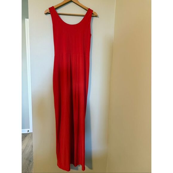 Ralph Lauren Size 6 Twist Front Maxi Dress Solid Red Gathered Draped Semi Formal - Picture 6 of 11